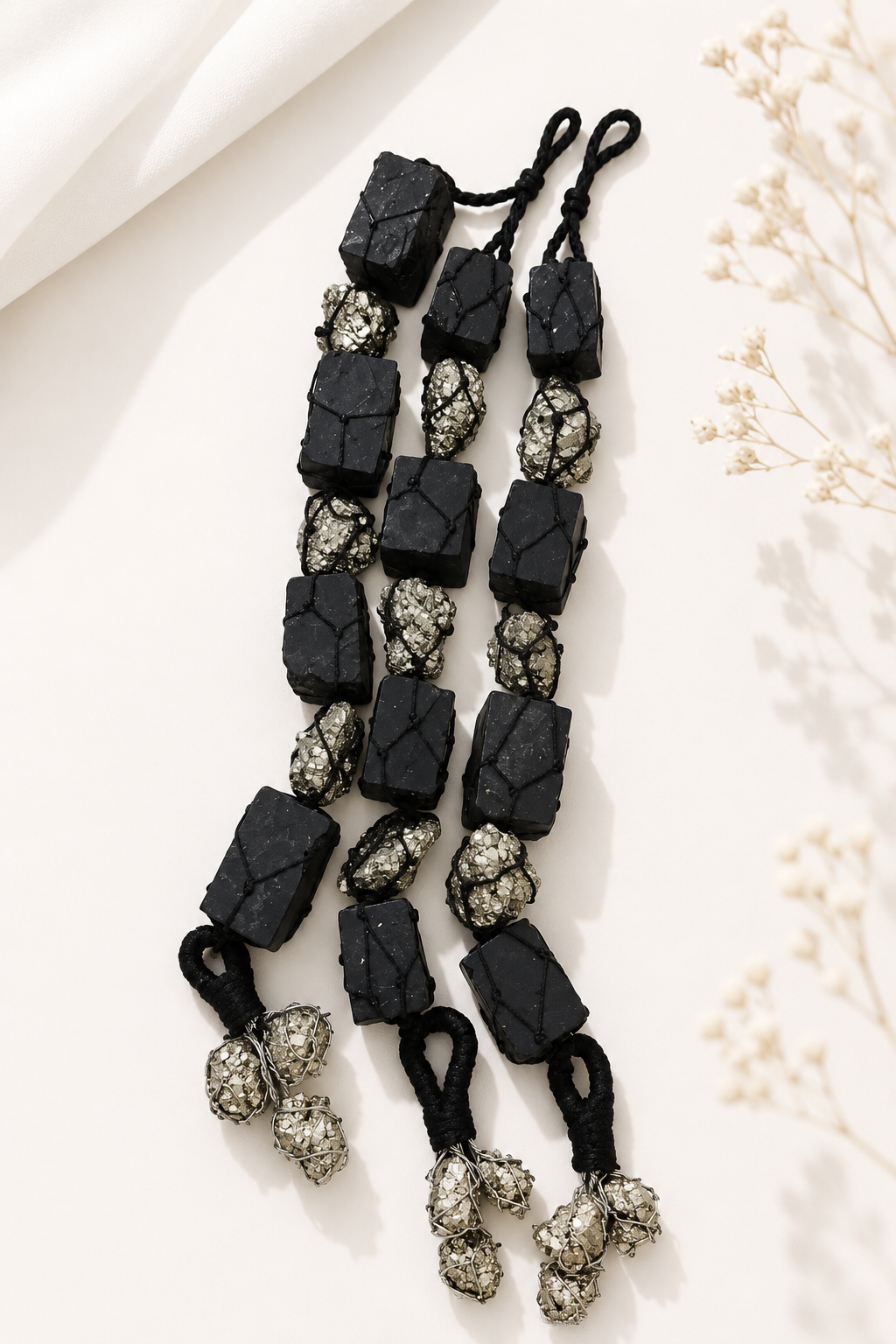 Black Tourmaline, Pyrite & Evil Eye Hanging