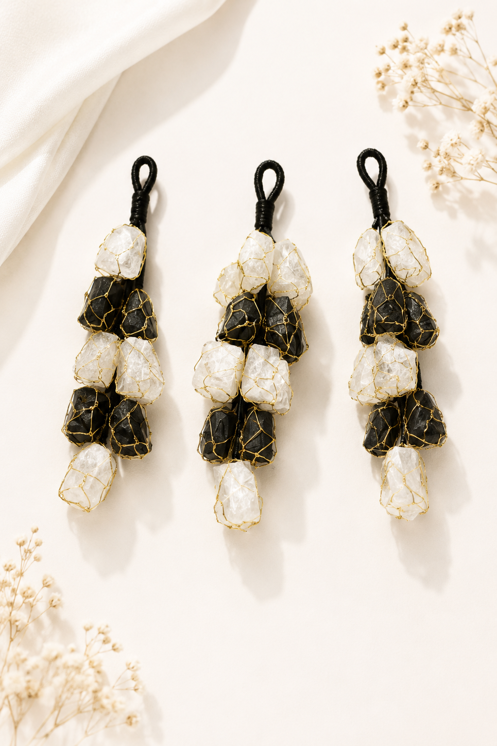 Selenite & Black Tourmaline Bunch Hanging